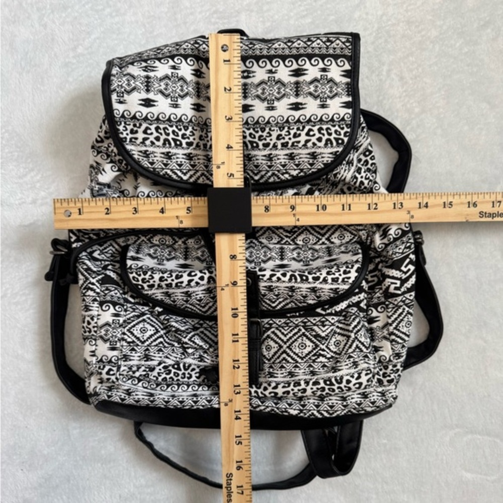 Geometric Print Canvas Backpack with Front Buckle Closure